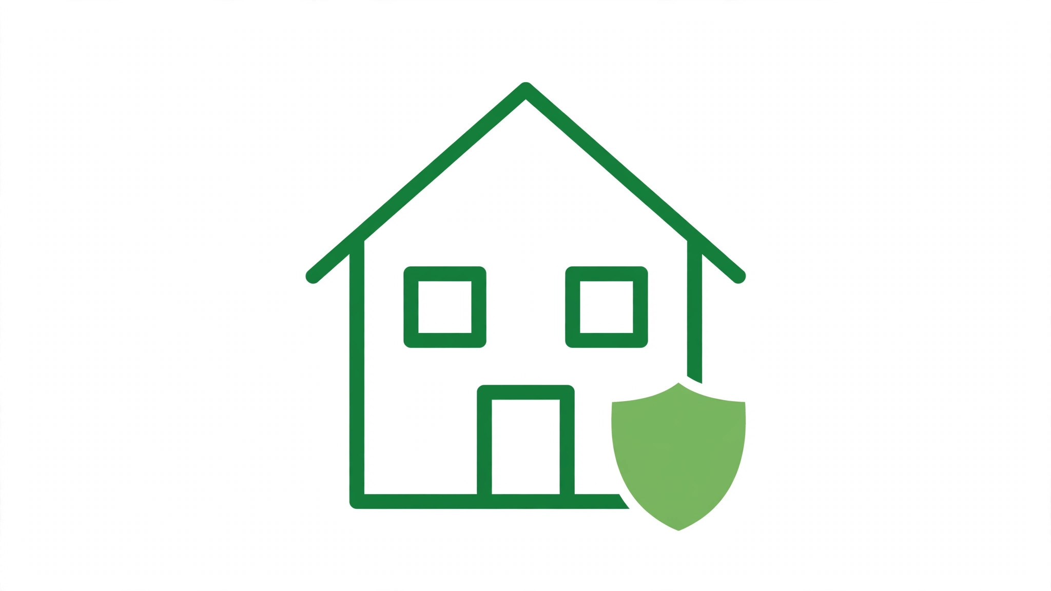 Flat illustration of a house outline with a shield badge.